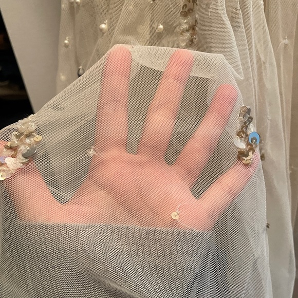 Free People Champagne Shine So Bright Dress Tulle Lace Beads Pearls Size 2 - Picture 6 of 10